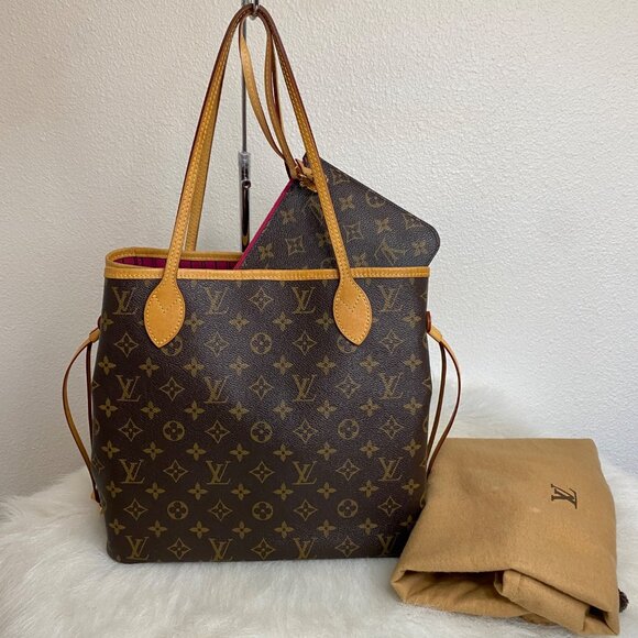 Auth Louis Vuitton Neverfull MM NM Monogram Pivoine & Pouch Good Condition - Picture 1 of 16